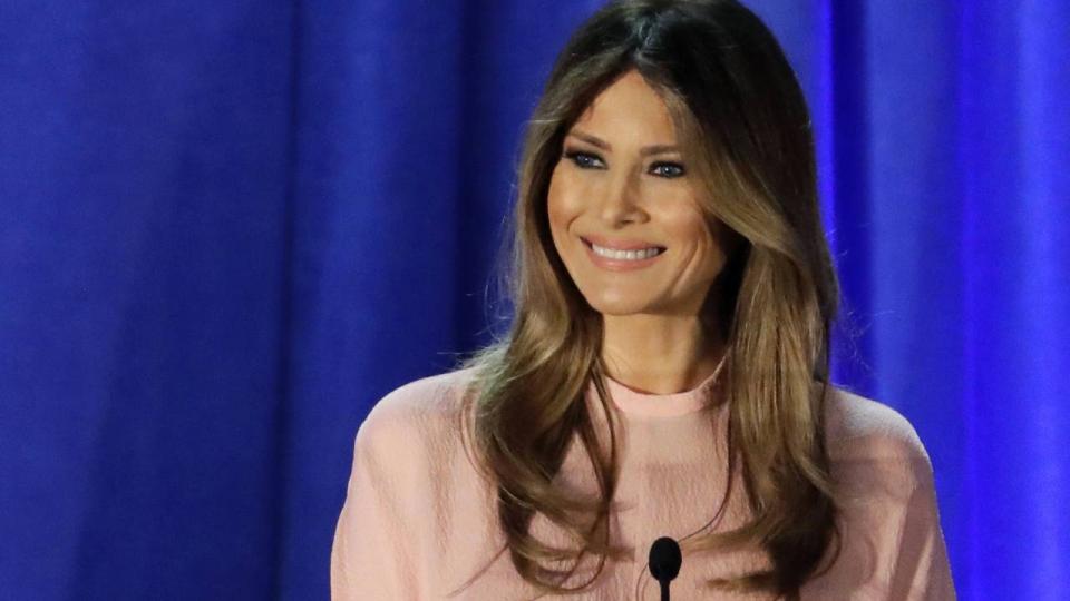 Melania Trump, wife of Republican presidential candidate Donald Trump, speaks at the Main Line Sports Center in Berwyn, Pa., Thursday, Nov. 3, 2016. (AP Photo/Patrick Semansky)(Credit: AP)