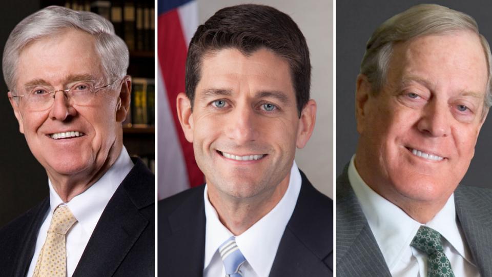 Koch brothers, Paul Ryan, money in politics, GOP tax plan, National Republican Congressional Committee, dark money, corporate elections, David Koch, Charles Koch